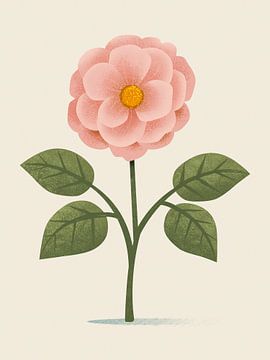 Damascenerroos, botanische illustratie in minimalistische stijl van Eduard Broekhuijsen