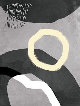 Abstract geometric organic shapes and lines in pastel colors in yellow and grey by Dina Dankers