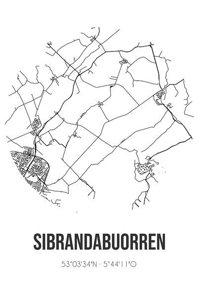 Sibrandabuorren (Fryslan) | Map | Black and white by Prints of Place