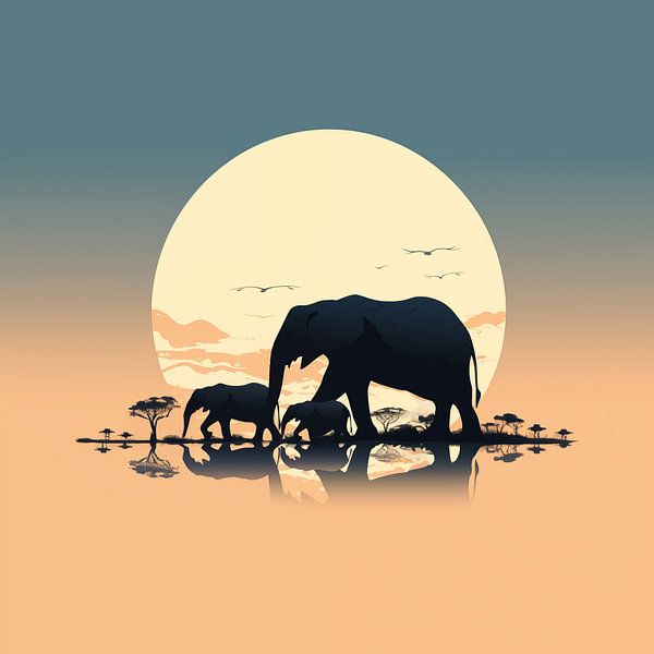 Kudde olifanten lichte kleuren minimalisme van TheXclusive Art