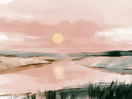 Een roze zonsondergang boven het water van IamHomeStudio