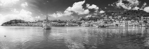 Haven van St Georges op het eiland Grenada in zwart-wit.