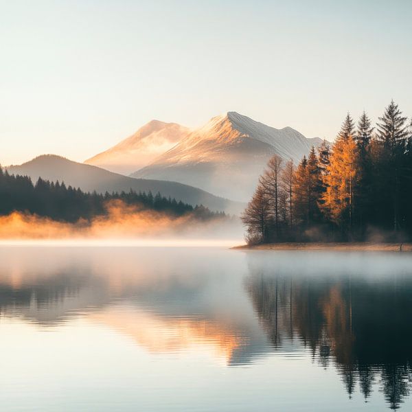Lac de montagne Brouillard matinal par Poster Art Shop