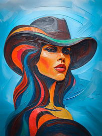 Farbenfrohes Porträt einer Frau mit Cowboyhut von STUDIO ARTSY