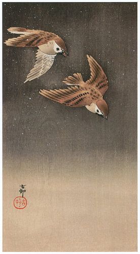 Ohara Koson - Spatzen im Schnee (bearbeitet)