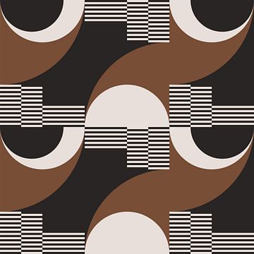 Retro Circles, Stripes in Brown, White, Black. Modern abstract geometric art no. 1 by Dina Dankers