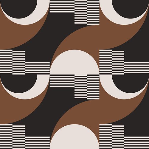 Cercles rétro, rayures en marron, blanc, noir. Art géométrique abstrait moderne n° 1