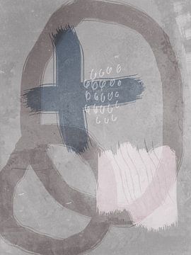 Abstrakte moderne Collage. Formen in neutralen Taupe, blau, rosa Pastellfarben N1 von Dina Dankers