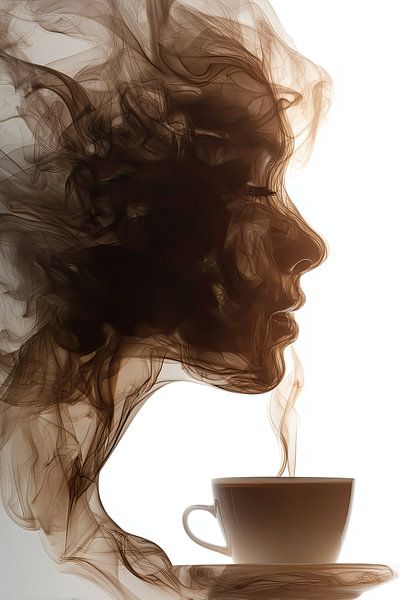 Kaffee oder Cappuccino abstrakt mit Frau Person von Egon Zitter