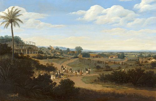 Braziliaans Landschap met een huis in aanbouw, Frans Post