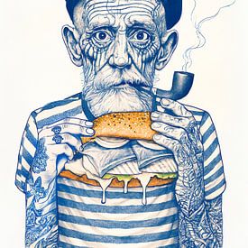 Oude zeeman die een broodje eet van ArtMomente