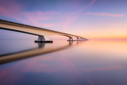 The Zeeland bridge during a calm sunrise