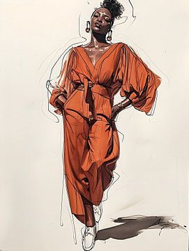 Elegante afrikanische Frau in Skizze von PixelPrestige