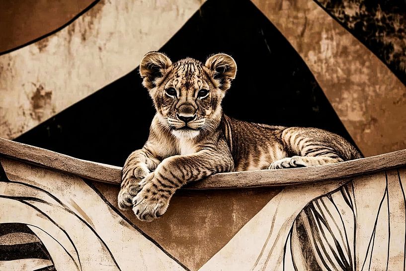 Löwenjunges auf abstraktem Muster von Imperial Art House