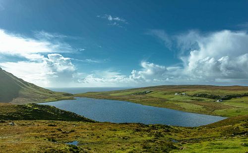 Deserted solitude at Neist Point. Isle of Skye in Great Britain. Panorama cliff at the Scottish Highlands!