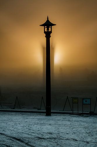Alarmbel bij zonsondergang in kopermijn Falun