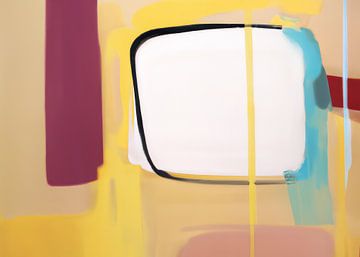 Modern abstract in geel, blauw, rood en roze van Studio Allee