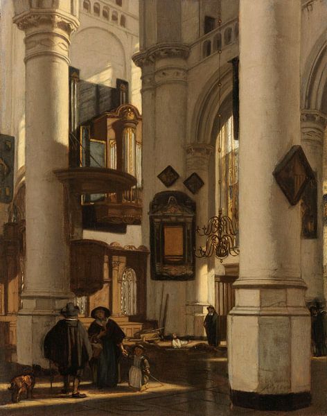 Interior of a Protestant, Gothic Church, with a Gravedigger in the Choir, Emanuel de Witte by Masterful Masters