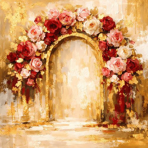 Golden Rose Arch – Abstraktes Blumenschloss im goldenen Glanz
