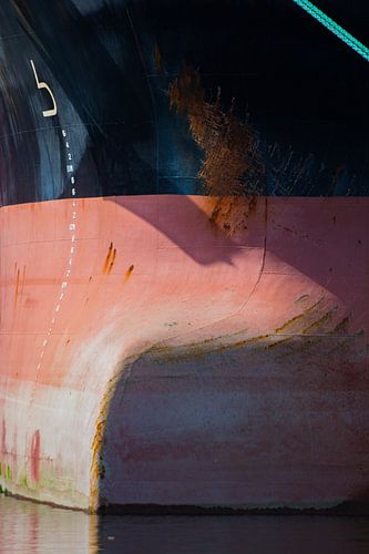 Boeg van de schepen als kunst in de haven.