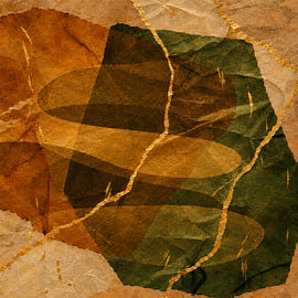 Abstract Japanese Kintsugi Collage with Golden Veins by STUDIO ARTSY