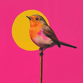 Robin bird under the sun pink