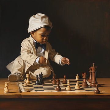 Playing with chess pieces by Karina Brouwer