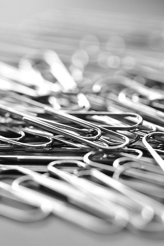 Moderne paperclip art print in zwart wit - macro fotografie