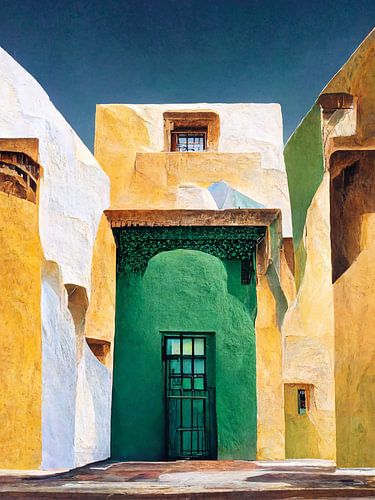 Spaanse witte stad, Pueblos Blancos, Alhambra, geometrie, witte gebouwen, minimalistisch, schilderij