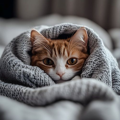 rode kat onder deken - foto