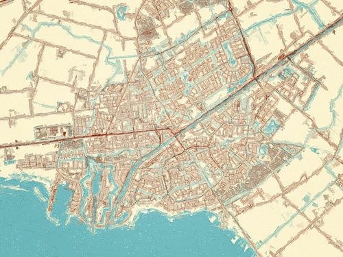Kaart van Hellevoetsluis in de stijl Blauw & Crème