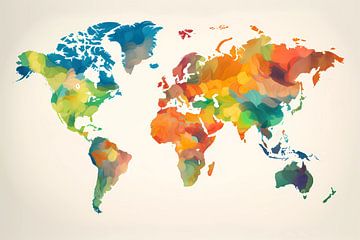 Kleurijke wereldkaart met kwaststreken van Maps Are Art