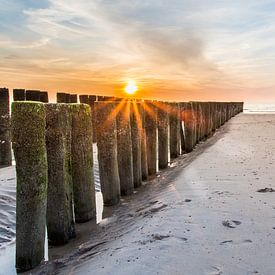 Coucher de soleil sur la plage sur Peter van Rooij