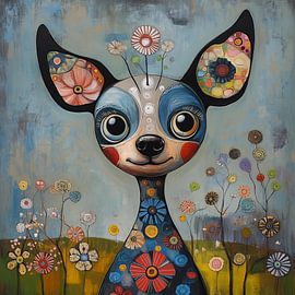 Hund in Blumen künstlerisch von TheXclusive Art