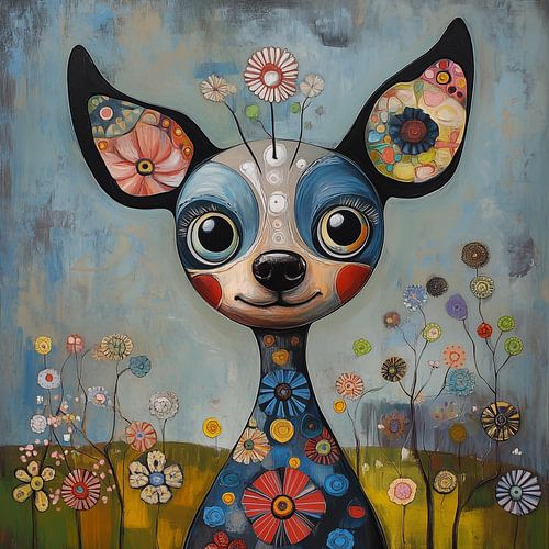 Hond in bloemen artistiek