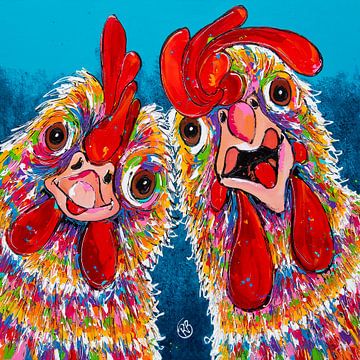 Kakel en Giechel: Twee Grappige Kippen van Happy Paintings / Renata Rolefes