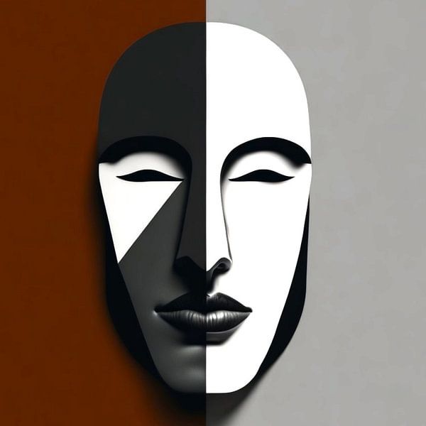 Abstrakte Doppelmaske auf schmalem Gesicht in Farbe von A.D. Digital ART