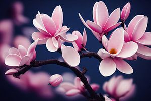Roze magnolia-bloesems in de lente, kunstillustratie 03 van Animaflora PicsStock