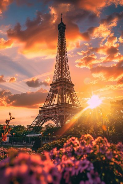 Eiffel Tower at sunset by Poster Art Shop