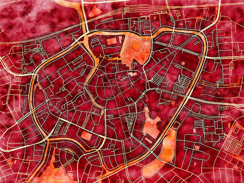 Map of Breda centrum with the style 'Amber Autumn' by Maporia