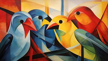 Oiseaux abstraits cubisme panorama sur TheXclusive Art