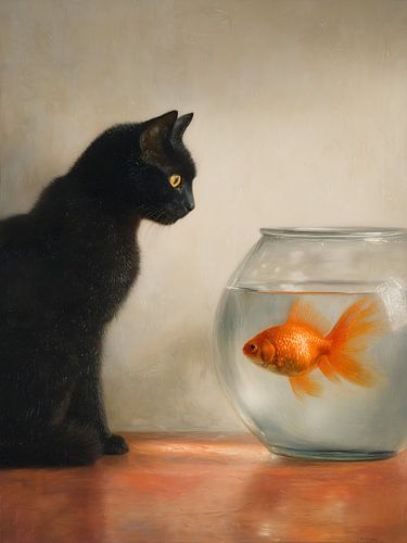 Zwarte kat en goudvis