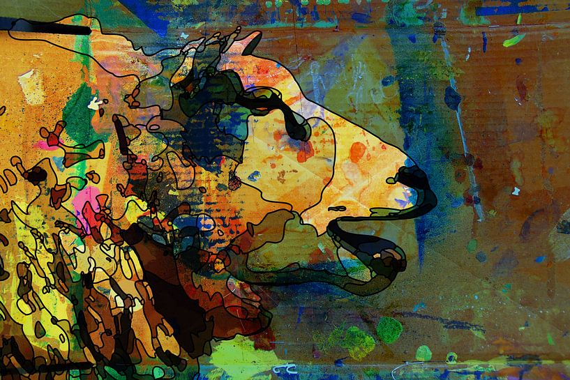 Strichzeichnung eines Schafes mit Farbe auf Karton als Hintergrund von The Art Kroep
