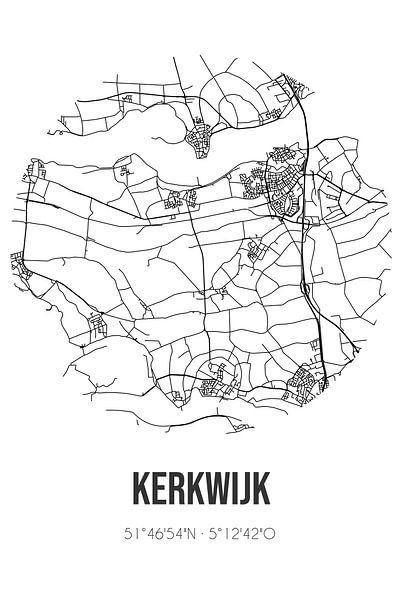 Kerkwijk (Gelderland) | Map | Black and white by Prints of Place