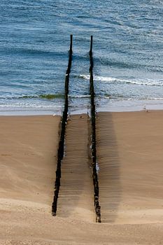 A deserted beach at Zoutelande with a row of breakwaters