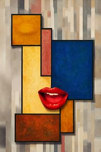 Mondrian Pop Art mit roten Lippen