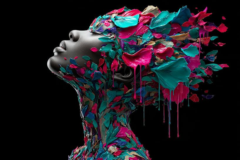 femme avec des fleurs en train de fondre par Egon Zitter