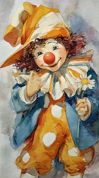 happy clown in aquarel van Gelissen Artworks