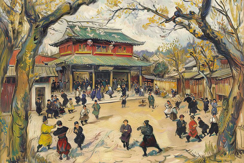 japanese print people in the square by Egon Zitter