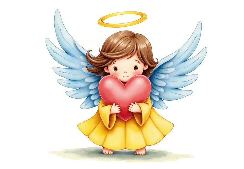 Illustration of Angel with Wings Holding Heart by Markus Gann